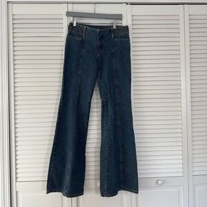 90's Look Flared Leg Low Rise Dark Wash Jeans Sz 28 Y2K Style